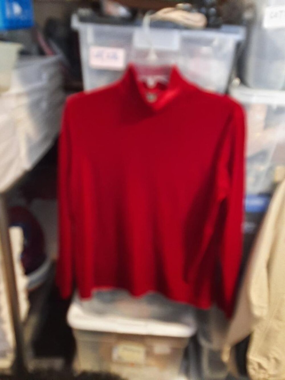 Vintage Women Red Velour Mock Turtleneck Top Size M
